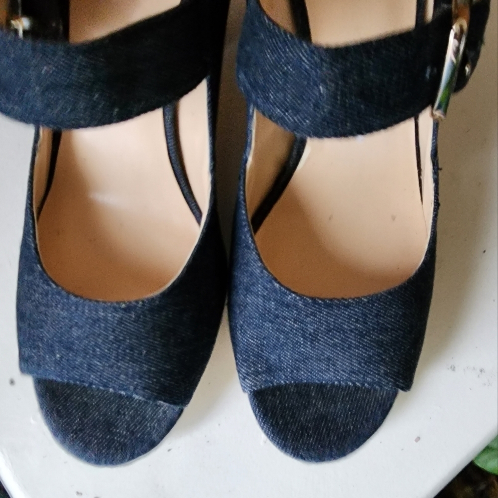 Nine West shoes Mary Janes navy blue fabric block heel pumps size 7.5 - Picture 3 of 8